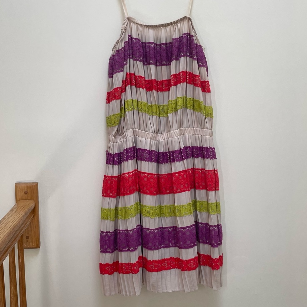 { BCBG Strapless Dress } Mateo Loose Pleated Dress with Stripes